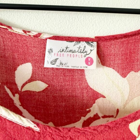 Free People Intimately Tank Tunic/Dress in Red Blush Floral with Lace Accents- M - Picture 6 of 7